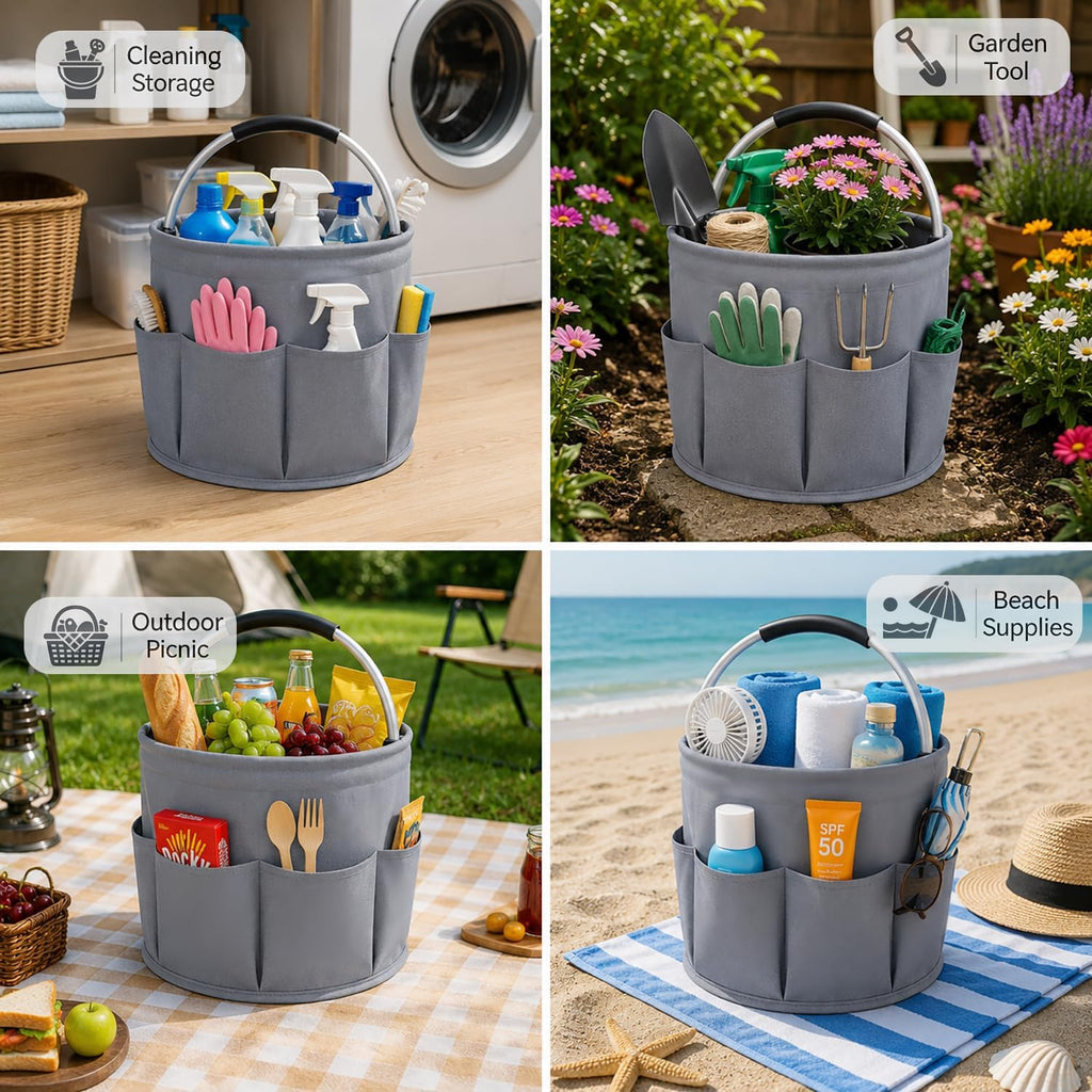 Cleaning Caddy with Handle, 17L Foldable Storage Basket, Heavy Duty 600D Oxford Cloth Organizer, Portable Supply Bag