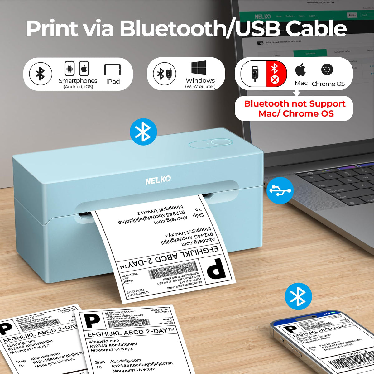 Bluetooth Thermal Shipping Label Printer, 4x6 Thermal Label Printer
