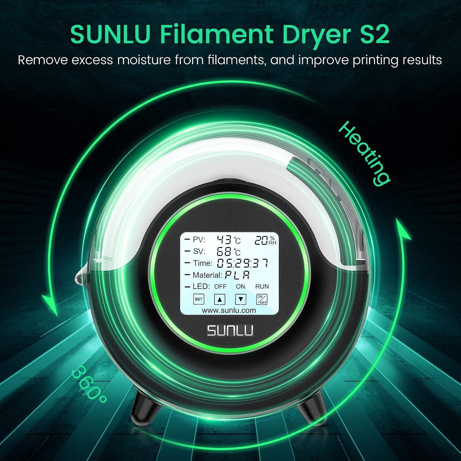Filament Dryer S2, Black | 70℃ Max Temperature,Large screen control,Filament Storage Filament Dryer Box
