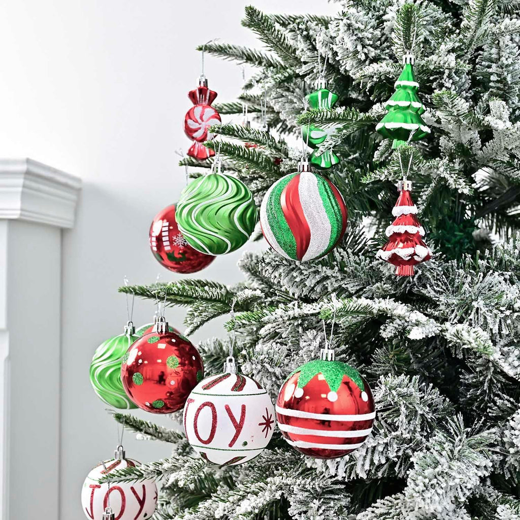 Christmas Tree Ball Ornaments Set, 42ct 3.15 Inches Red Green White Assorted Xmas Tree Ball Ornaments, Shatterproof