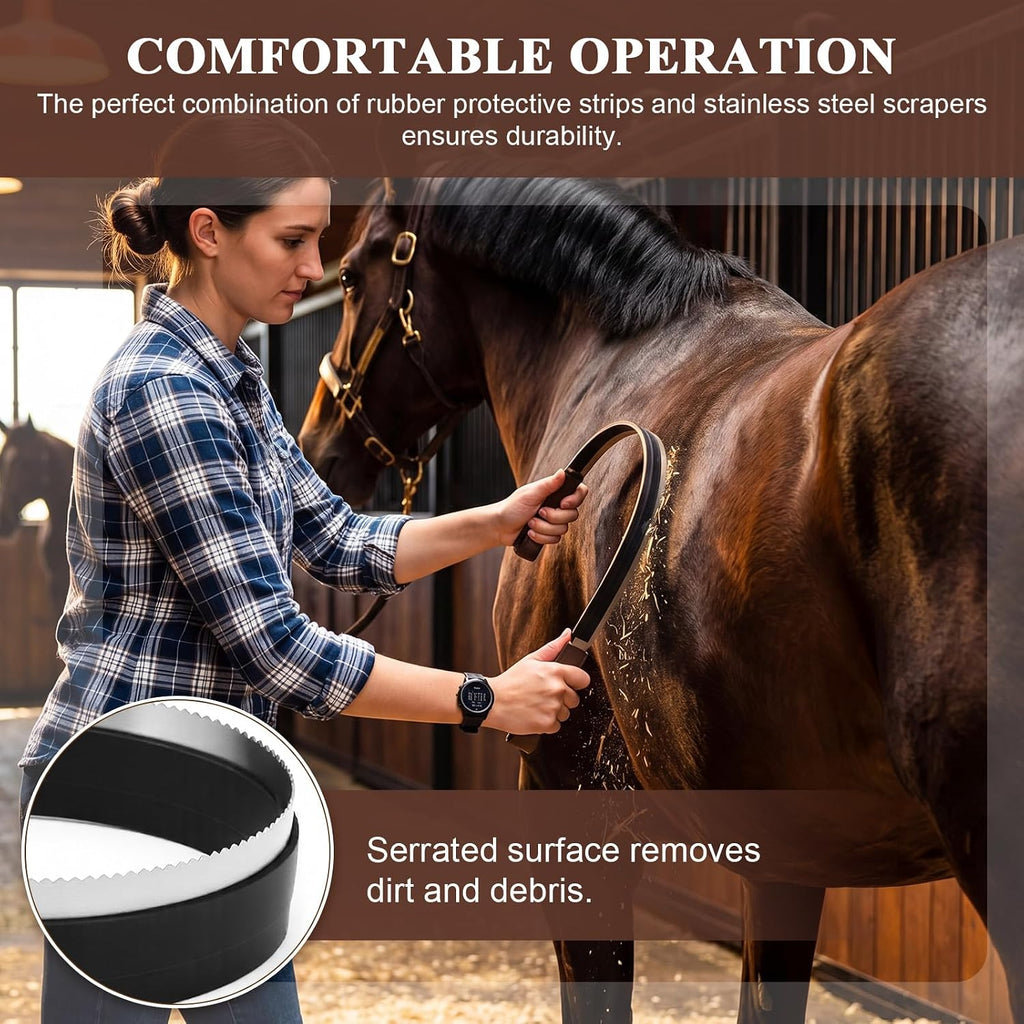 2 in 1 Horse Shedder Scraper with Rubber Edge Stainless Steel Horse Sweat Scraper Metal Dual Sided Equine Deshedding