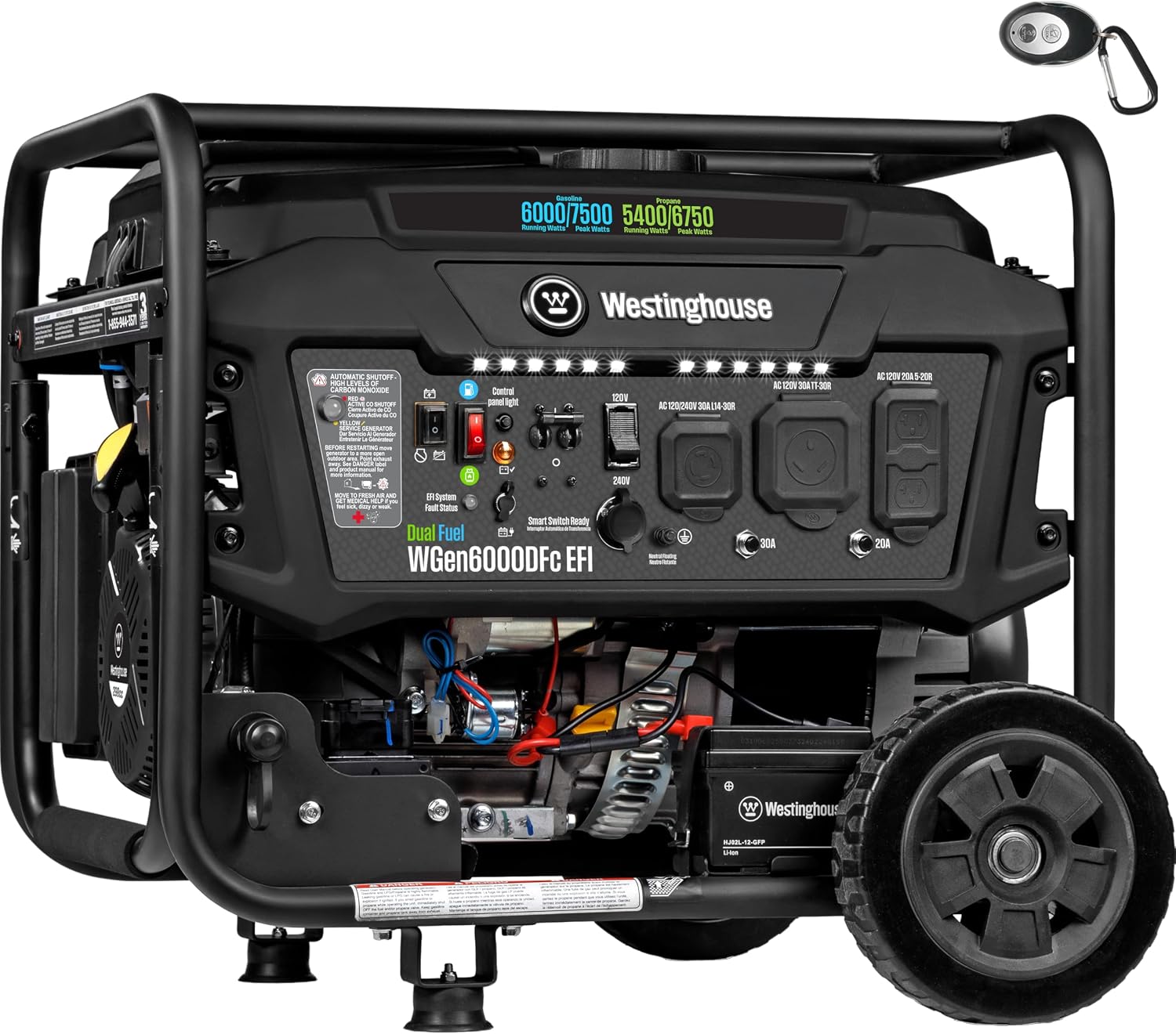 7500 Peak Watt EFI Dual Fuel Home Backup Portable Generator, Remote Electric Start, Transfer Switch Ready, Gas and