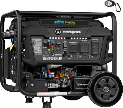 7500 Peak Watt EFI Dual Fuel Home Backup Portable Generator, Remote Electric Start, Transfer Switch Ready, Gas and
