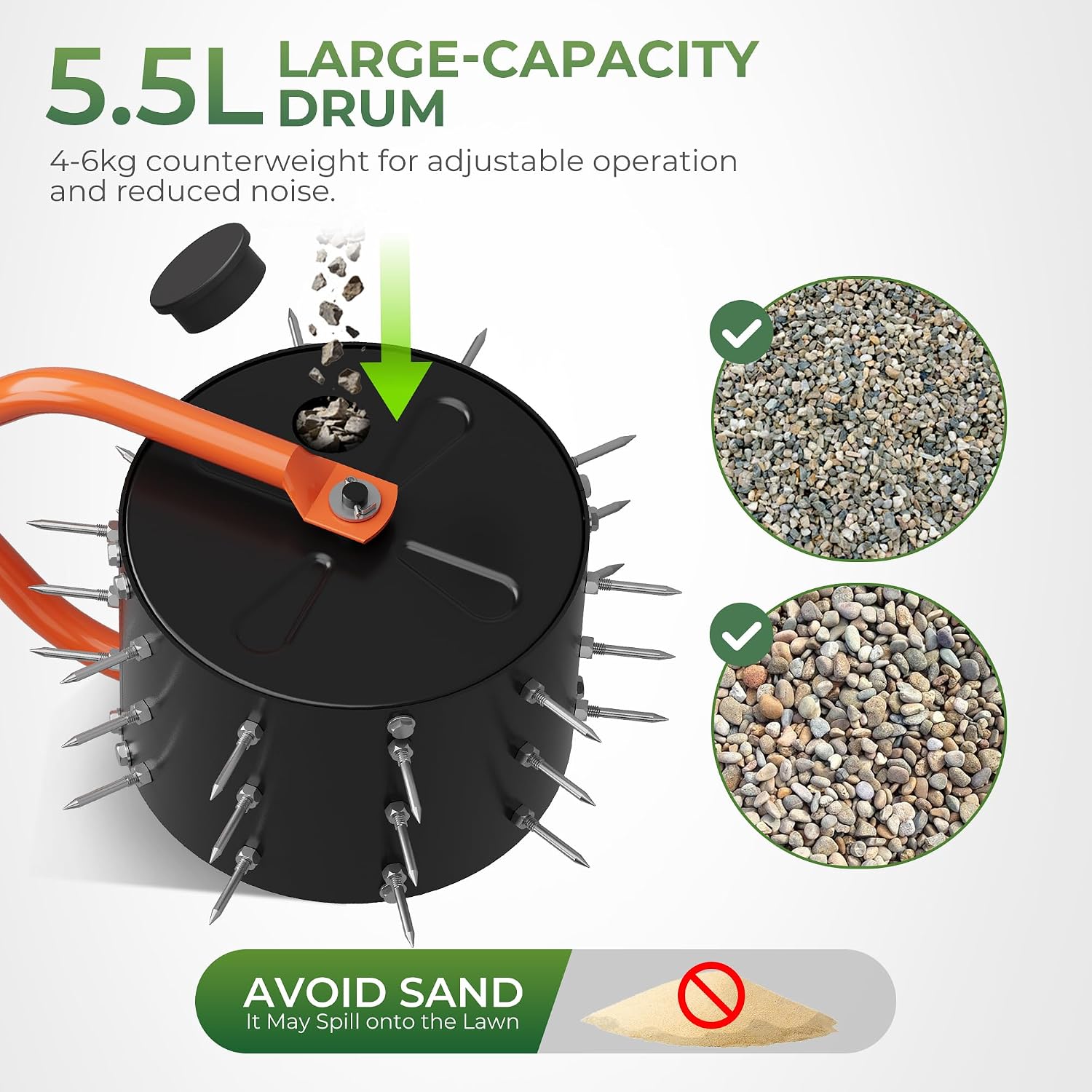 Rolling Lawn Aerator, Heavy Duty Manual Aerator Tool with 30 Spikes, Aerator Lawn Tool with Integrated Dual-Bar