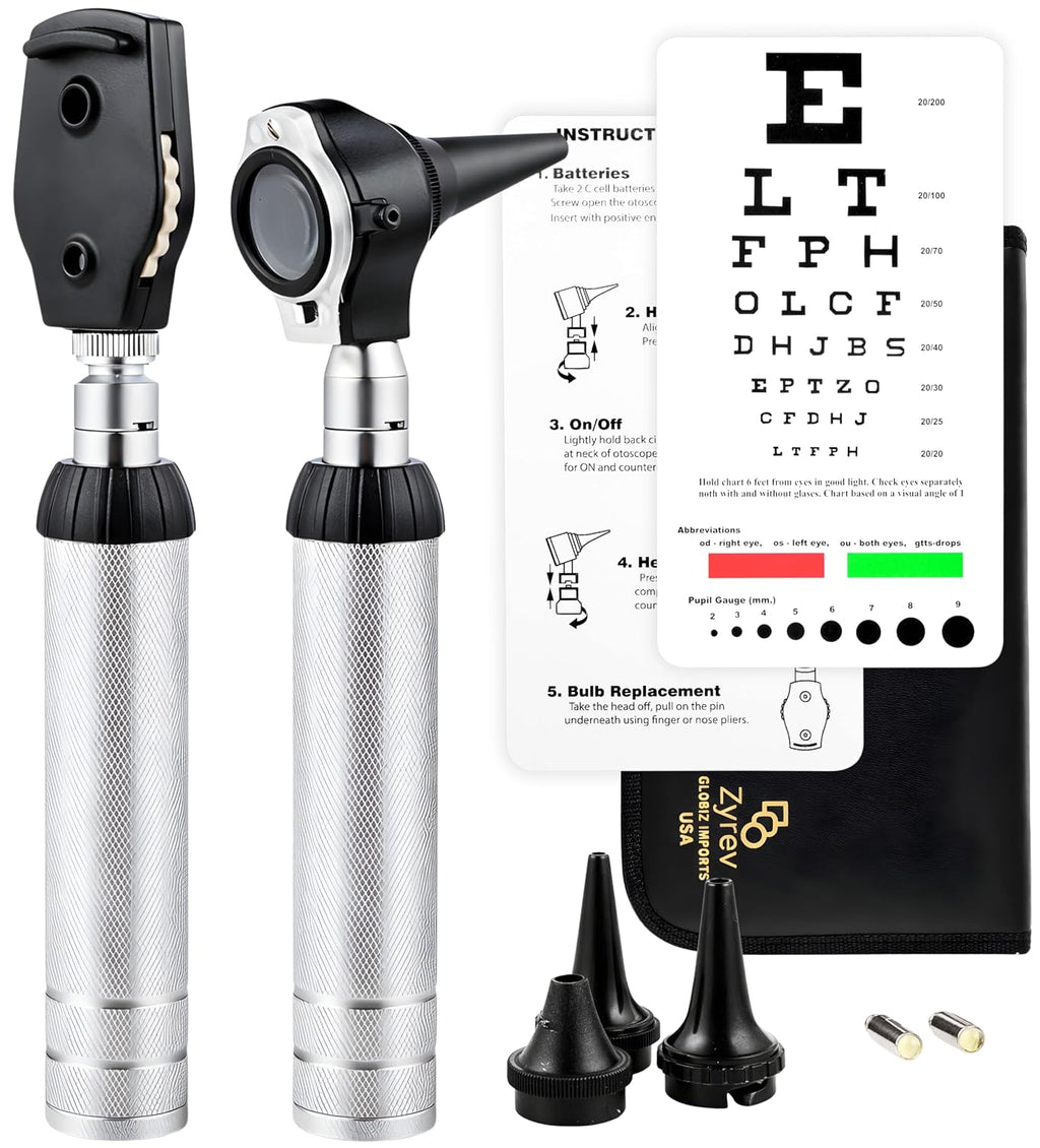 2 in 1 Otoscope Oph Set - Perfect for Nursing & Medical Students with Carry Case, Sight Chart & Replacement Ear