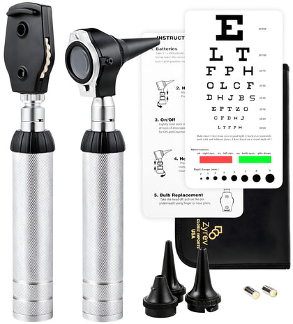 2 in 1 Otoscope Oph Set - Perfect for Nursing & Medical Students with Carry Case, Sight Chart & Replacement Ear