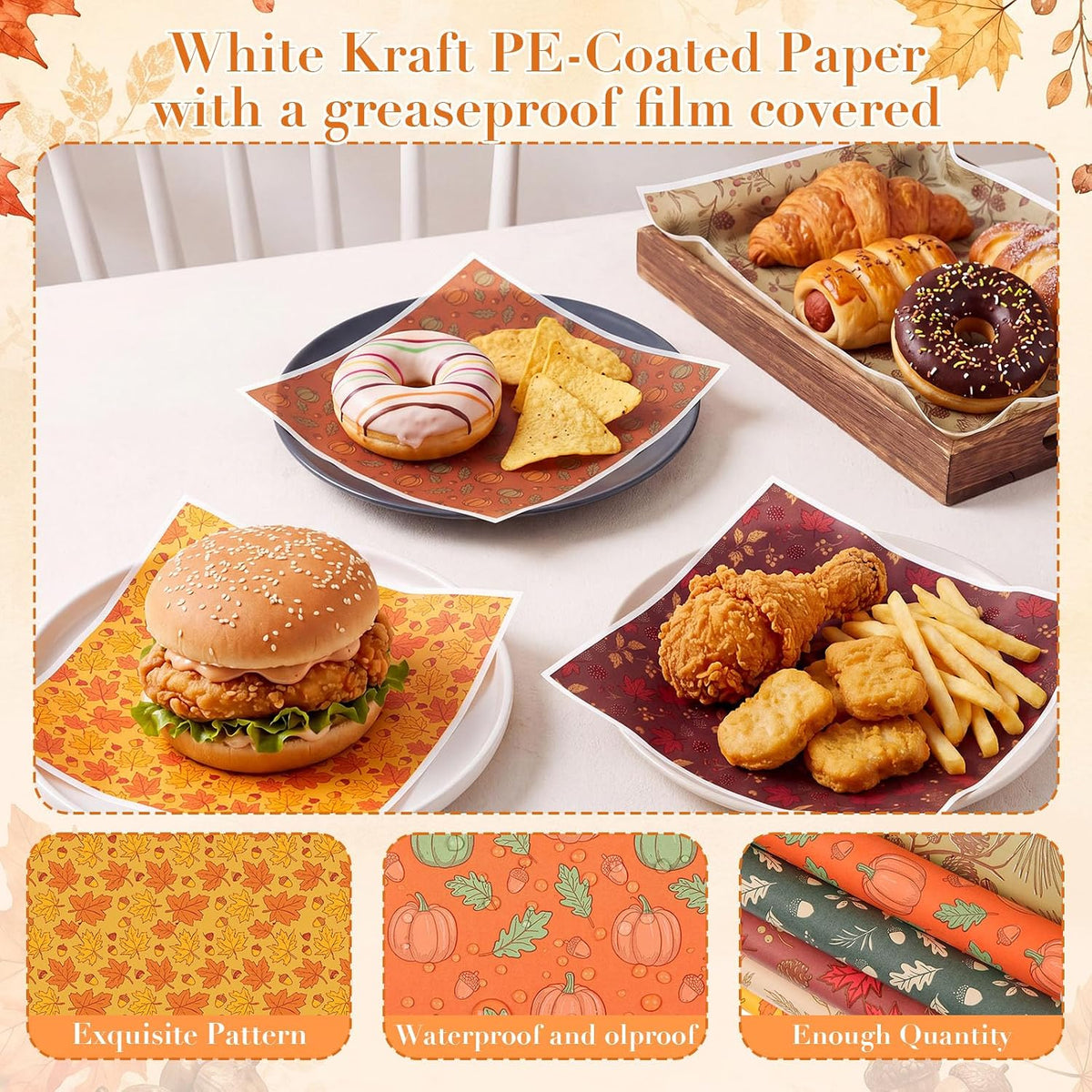 120 Sheets Fall Parchment Paper, 9.8 Inch Wax Deli Liners