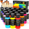 Acrylic Paint Set, 24 Colors with 12 Brushes & Palette, Non Toxic Art Supplies Kit for Painting Fabric, Canvas, Clay