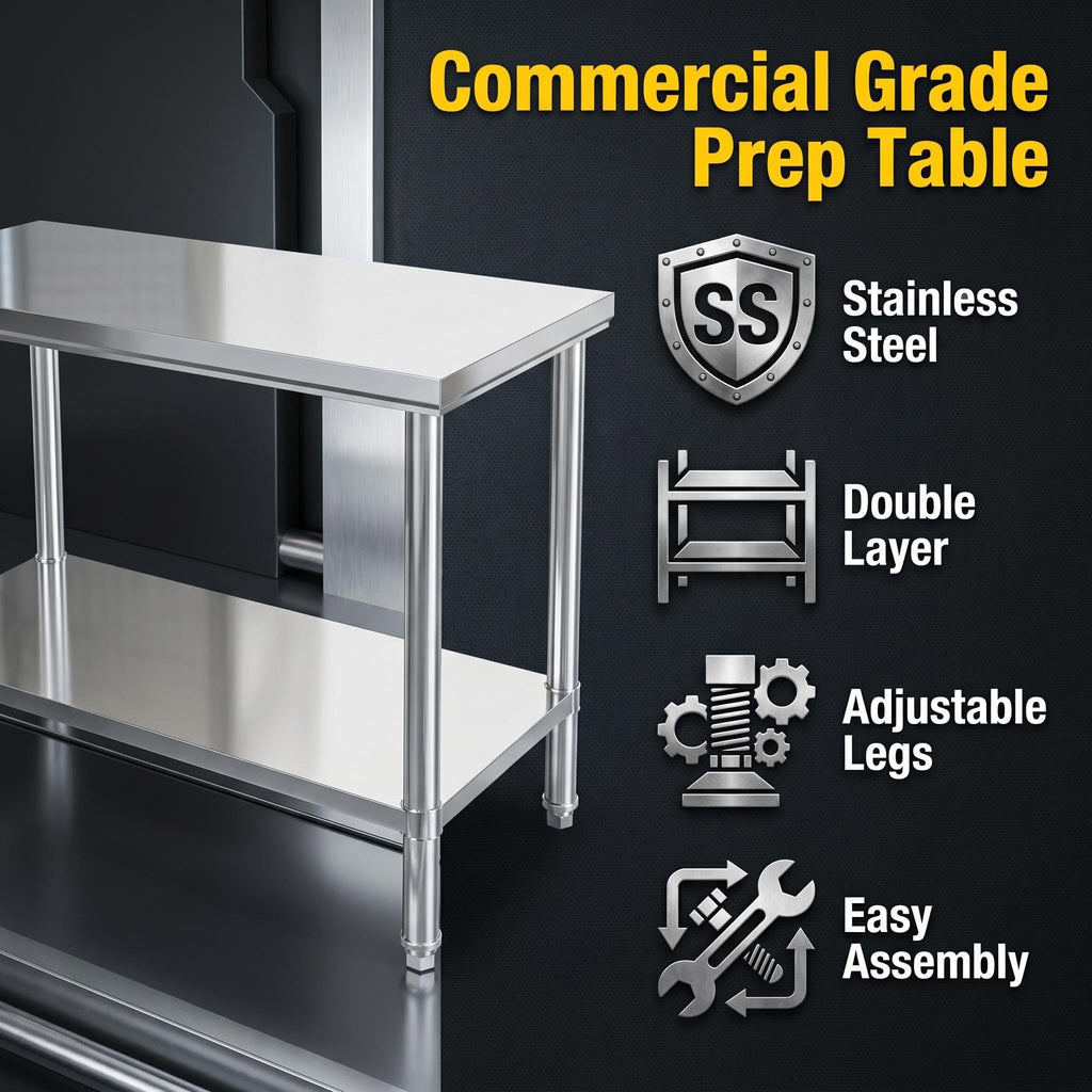 48x24 in Stainless Steel Work Table, Heavy Duty Prep Table with Undershelf