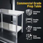 48x24 in Stainless Steel Work Table, Heavy Duty Prep Table with Undershelf
