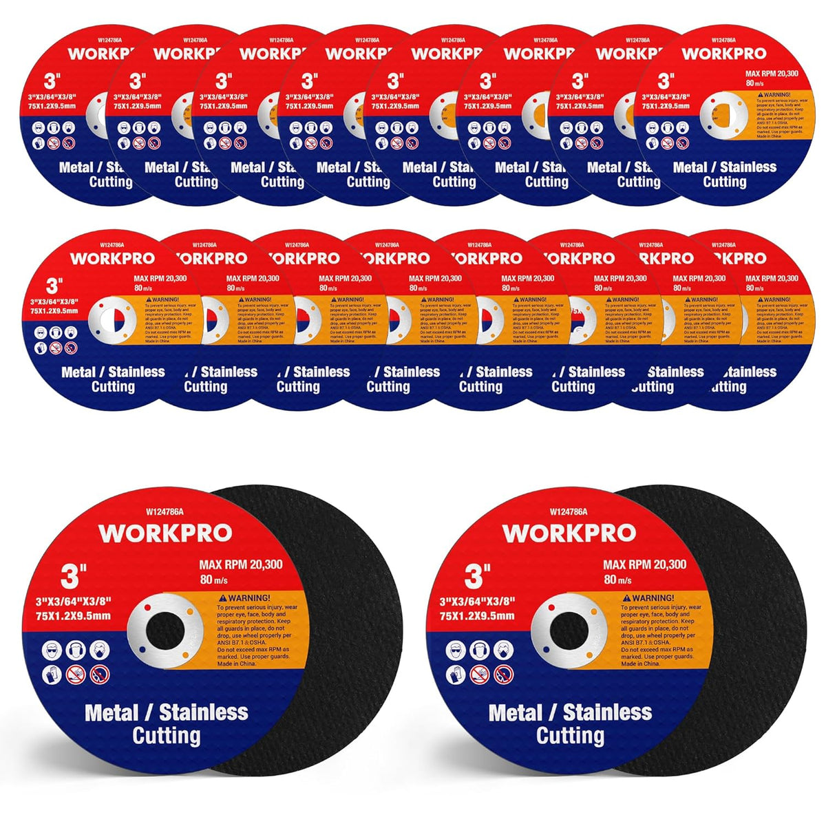 WORKPRO 20-Pack 3" x 3/8" Cut-Off Wheels