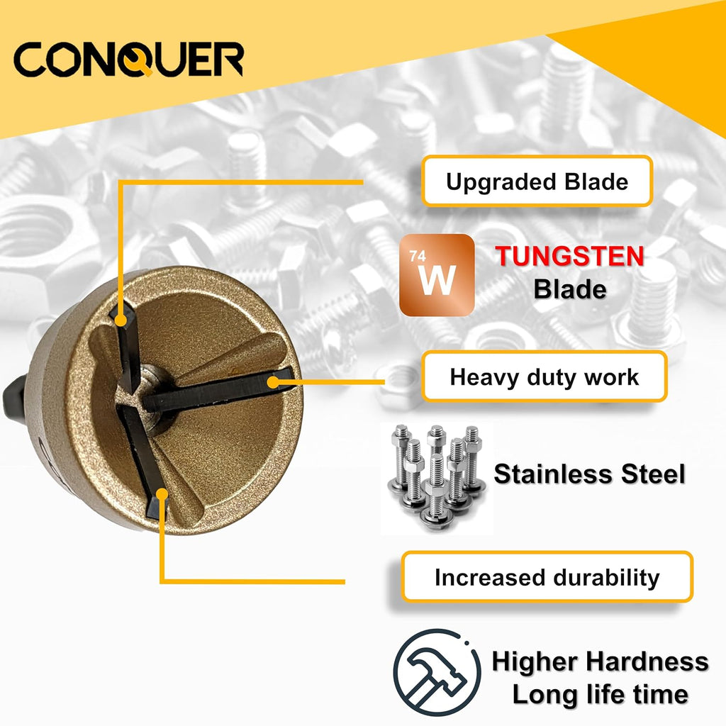 CONQUER Deburring External Chamfer Tool, Tungsten Blade, Fits 1/8"-3/4"