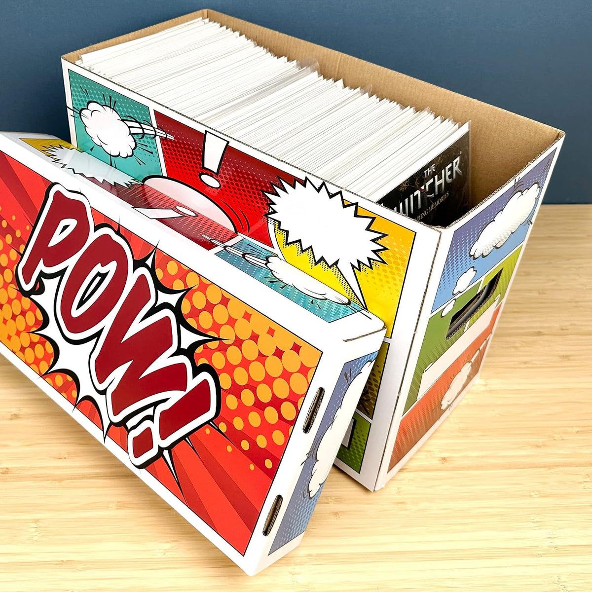 Pow! Comic Book Storage Short Box - 1 Pack | Color Comic-Inspired Artwork | Holds 150–175 Comics | Stackable Comic