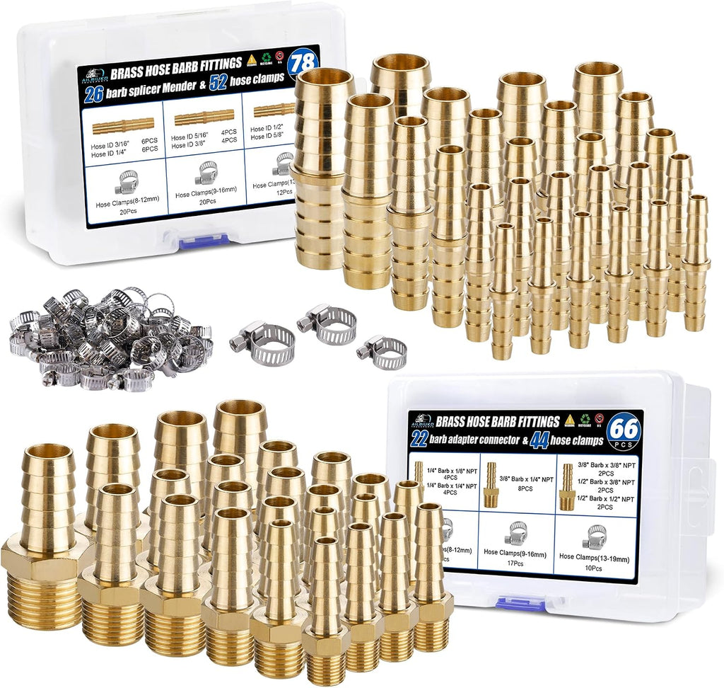 48PCS Brass Hose Barb Fittings with Clamp,Splicer Mender & Adapter