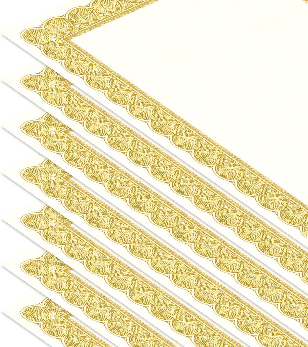 Elite Gold & White Parchment Certificate Papers - Pack of 100, Laser & Inkjet Printer Compatible, For Office