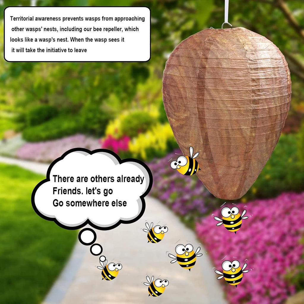 2 Pack Fake Wasp Nest Decoy for Yellow Jackets and Wasps | Paper Build, Eaves/Garbage/Pool Areas, Territorial Hive