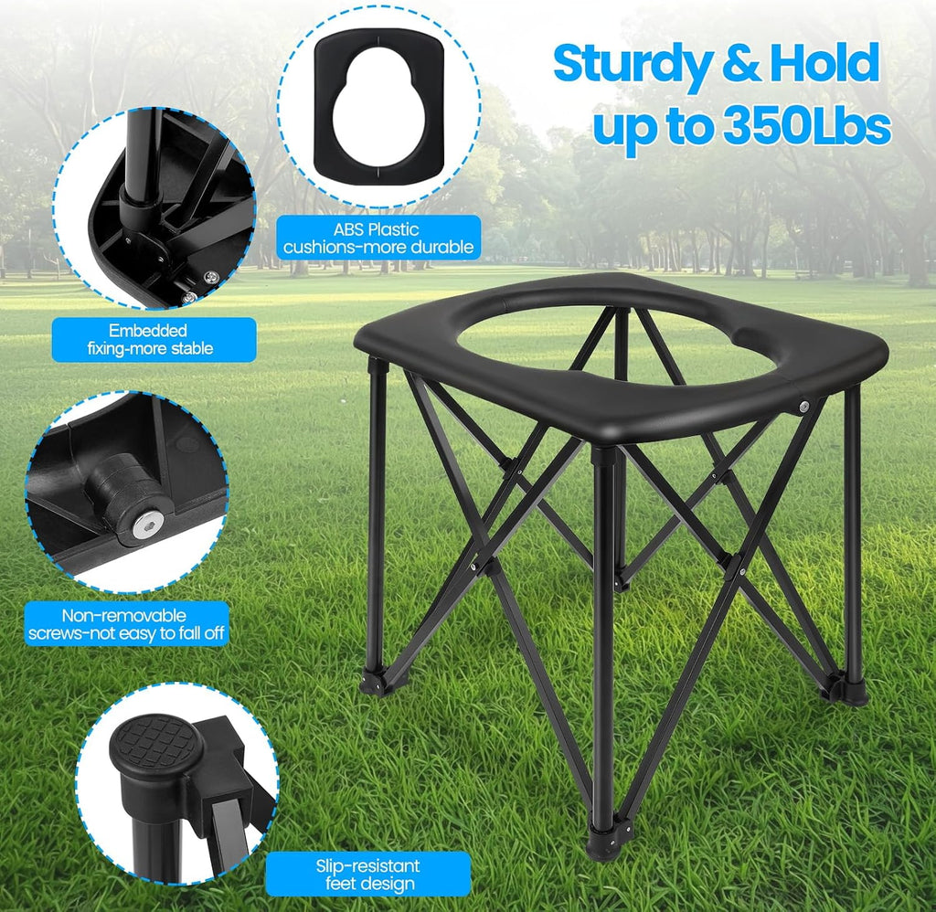 15.6'' Portable Toilet for Camping, Ultralight Foldable Camping Toilet 2-Second Setup, 350LBS Portable Potty for