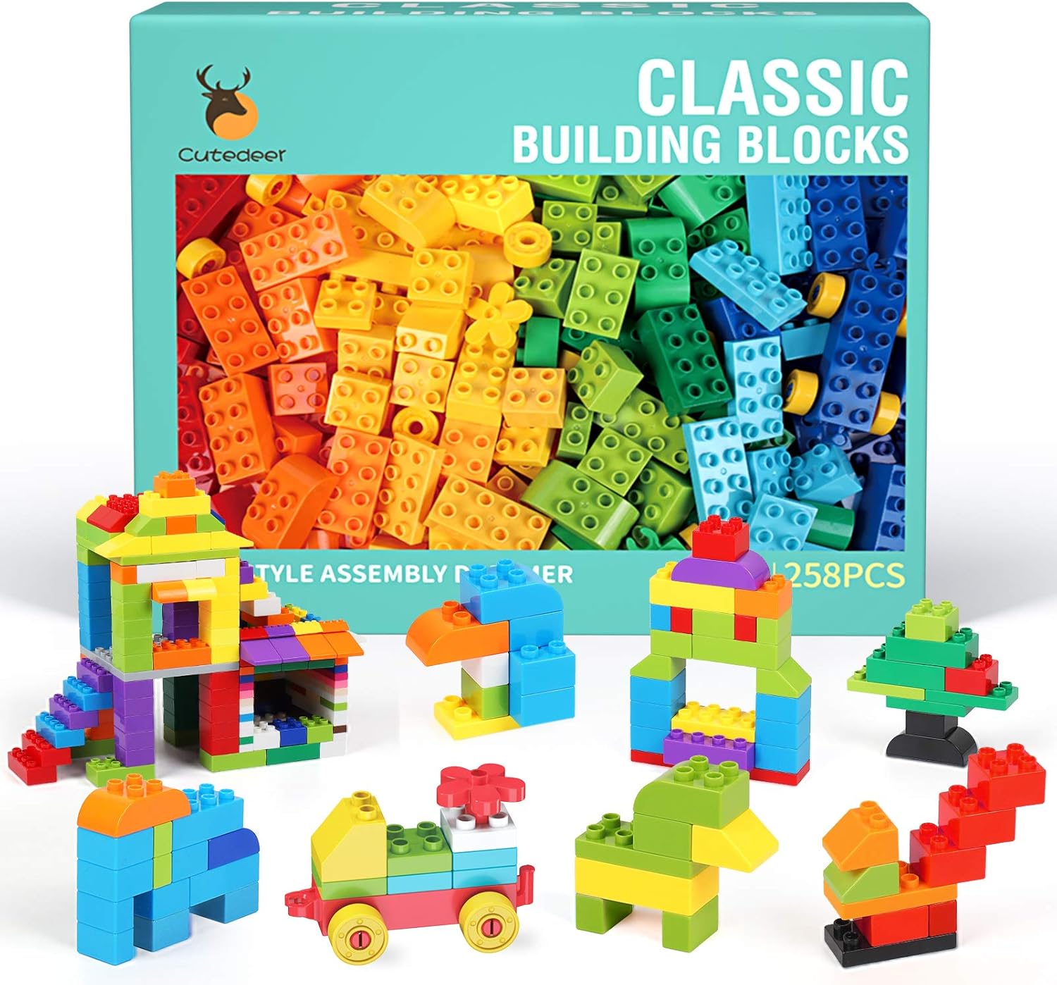 258 Piece Classic Big Building Blocks Set for Kids Toddlers Compatible with All Major Brands, Large Building Bricks