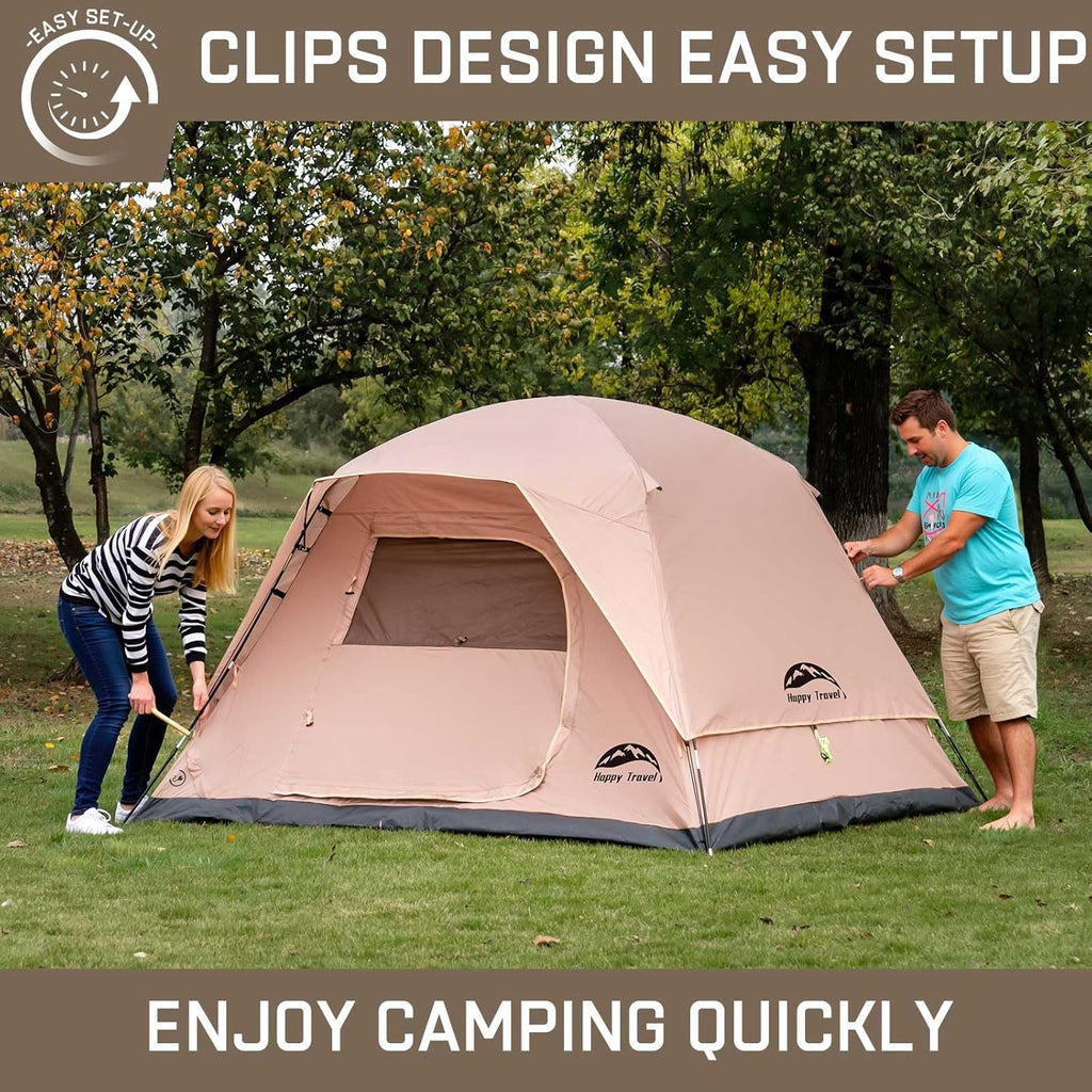Camping Tent, 4 Person Dome Tents for Camping with Rainfly | Waterproof Clip Easy Setup Portable Family Tent with