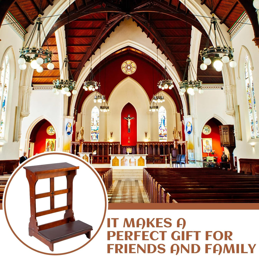 Wood Prayer Kneeler with Shelf and Cushion,Simple Style