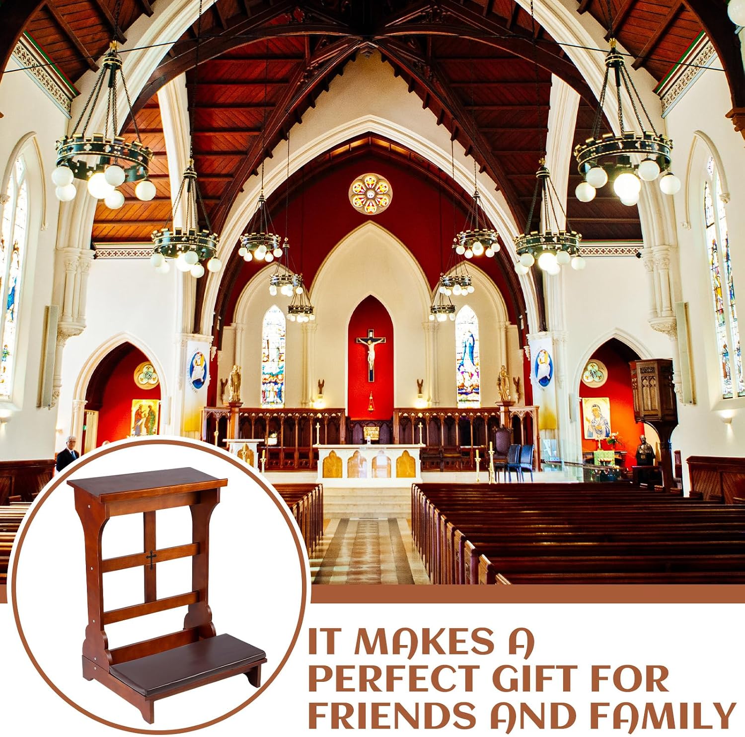 Wood Prayer Kneeler with Shelf and Cushion,Simple Style