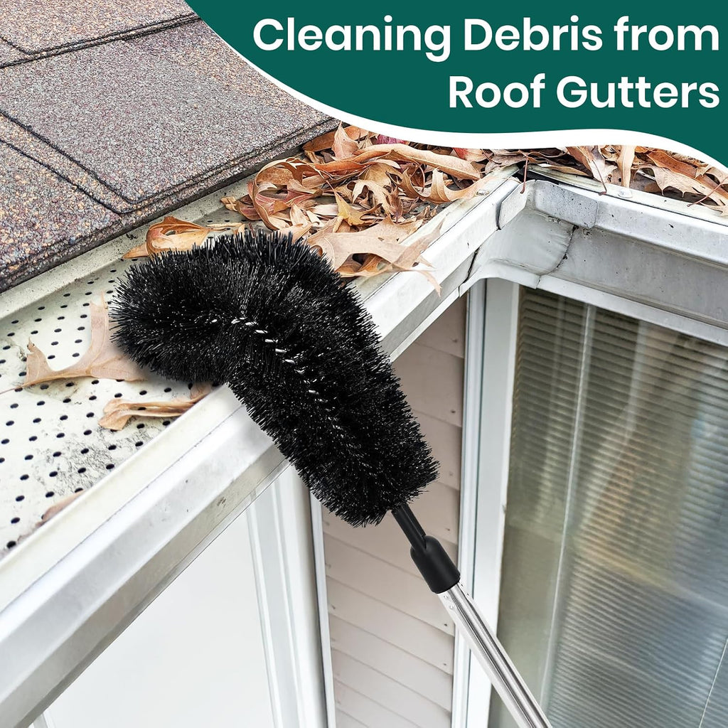 10.5FT Gutter Cleaning Brush with Adjustable Pole - No Ladder, Professional Long Reach Gutter Brush with Replaceable