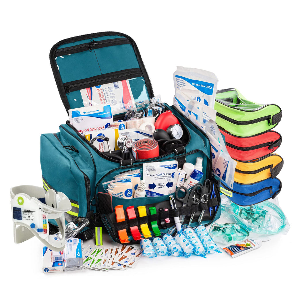 Fully-Stocked First Responder Professional Advanced EMT/EMS Trauma Kit | HSA/FSA Approved | Reflective Bag w/10+
