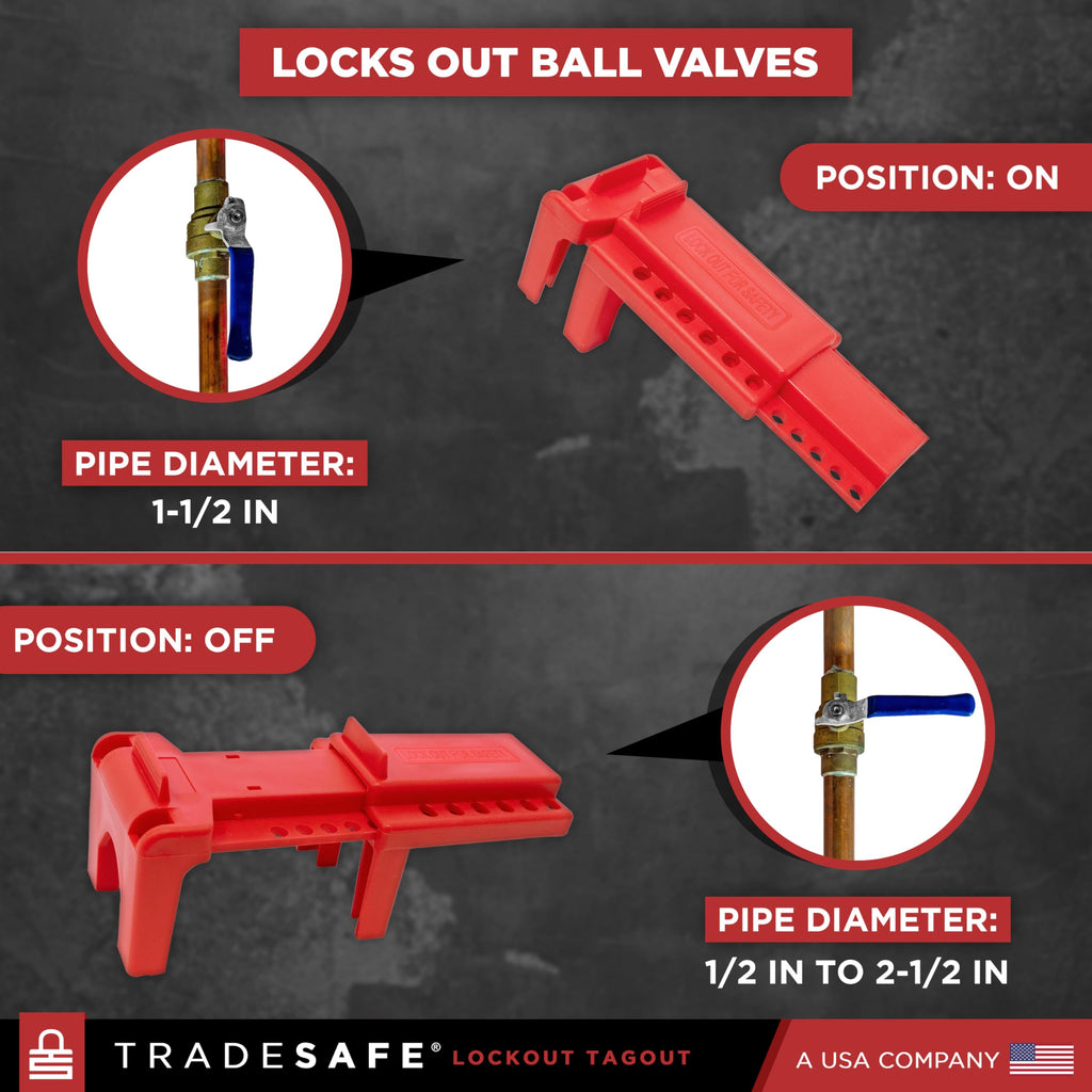 Adjustable Ball Valve Lockout, 1/2 to 4-1/4 inch Pipe Dia, 2 Pack