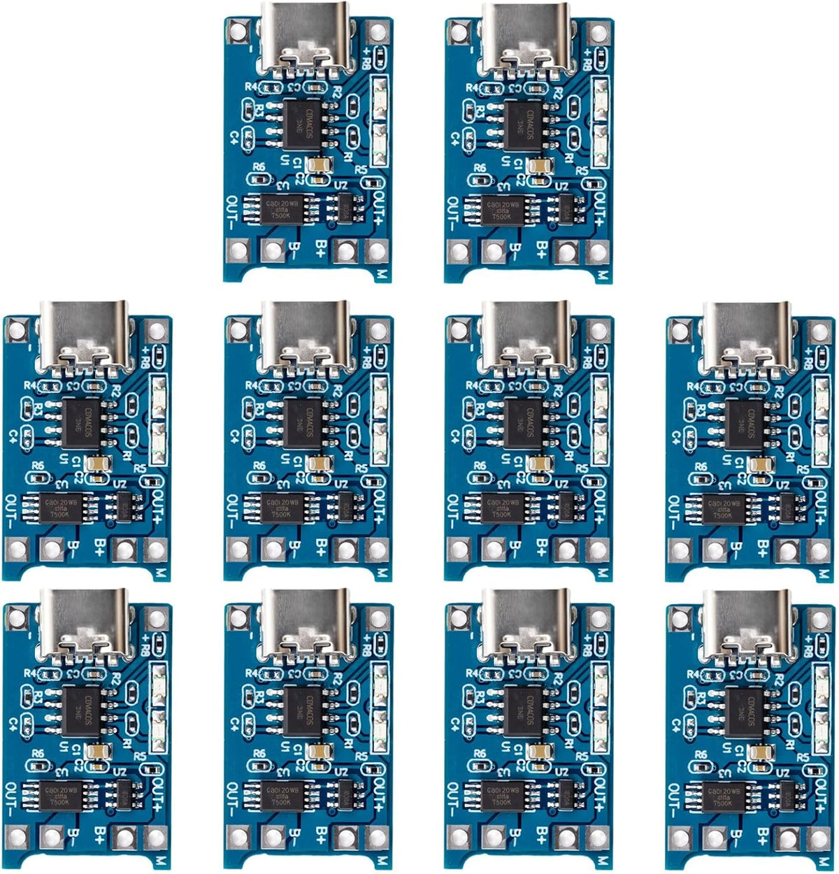 10-Pack TP4056 Charger Module, Type-C, 5V 1A