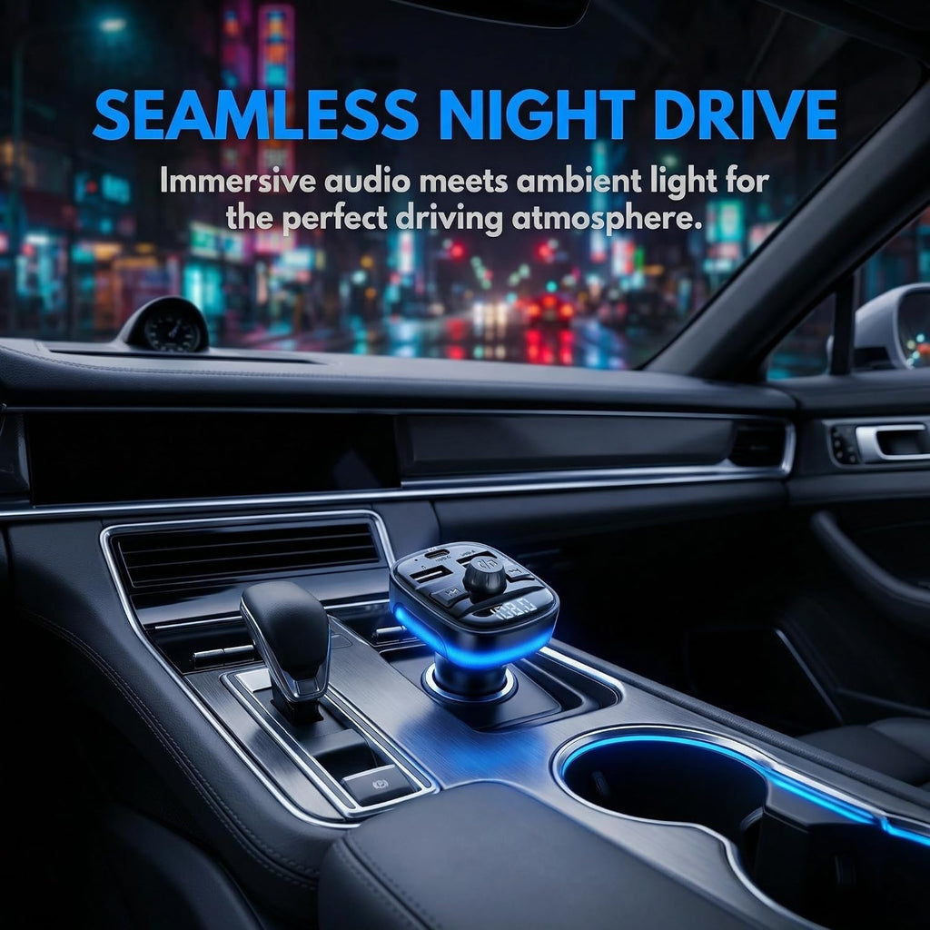 Bluetooth 5.3 Car Adapter Charger, Wireless FM Bluetooth Transmitter | Fast Charge Wireless Radio FM Transmitter with