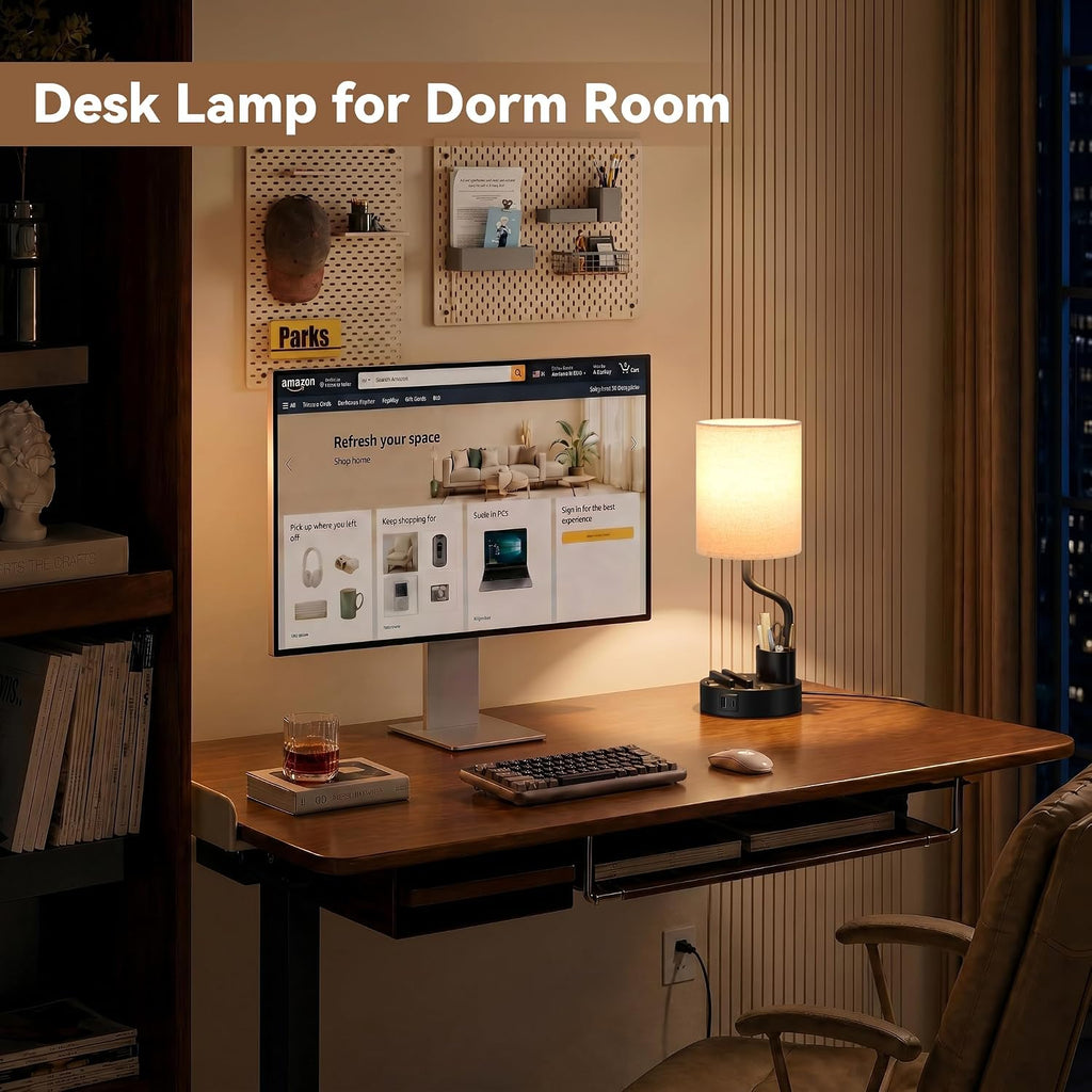 Bedside Lamps for Bedroom Set of 2 - Table Desk Lamp for Nightstand | 15" Table Lamp for Living Room with Pen Holder