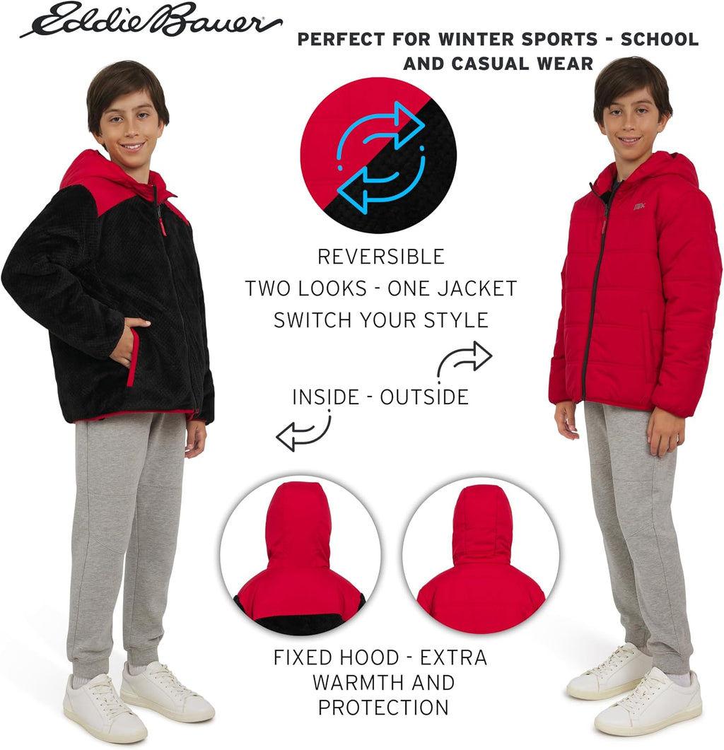 Eddie Bauer Boys' Deer Harbor Reversible Faux Fur Lined Insulated Puffer Jacket