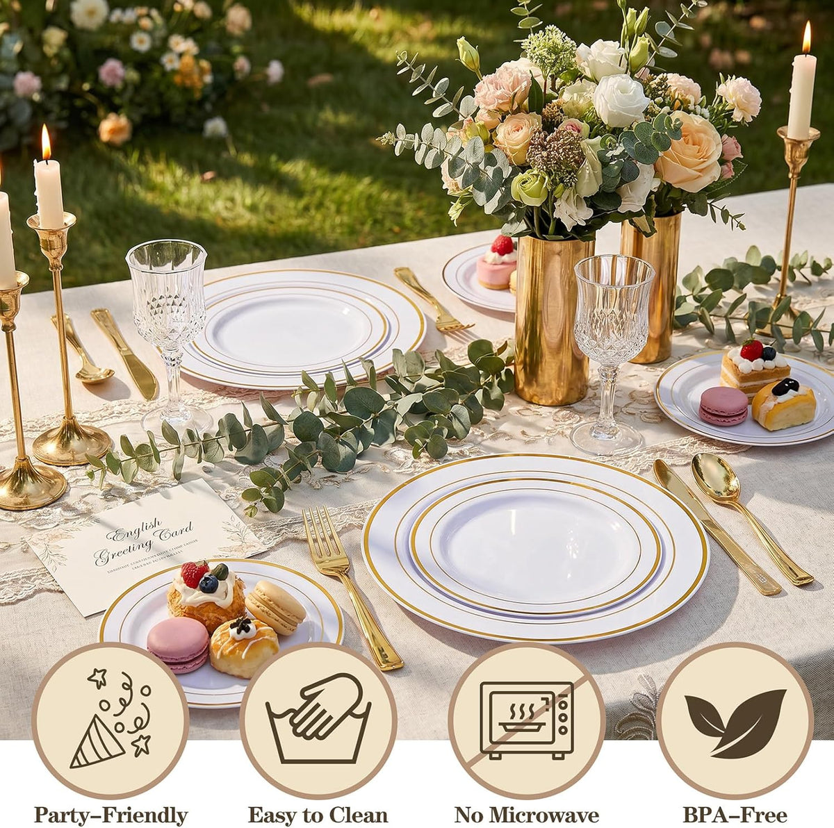 102 Pcs Gold Plastic Plates, Premium Disposable Gold Plates