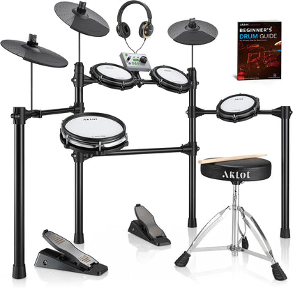Complete Electric Drum Set: 4 Dual-Zone Mesh Pads, Quiet Electronic Drum Set for Beginner with 8'' Snare, 360 Sounds