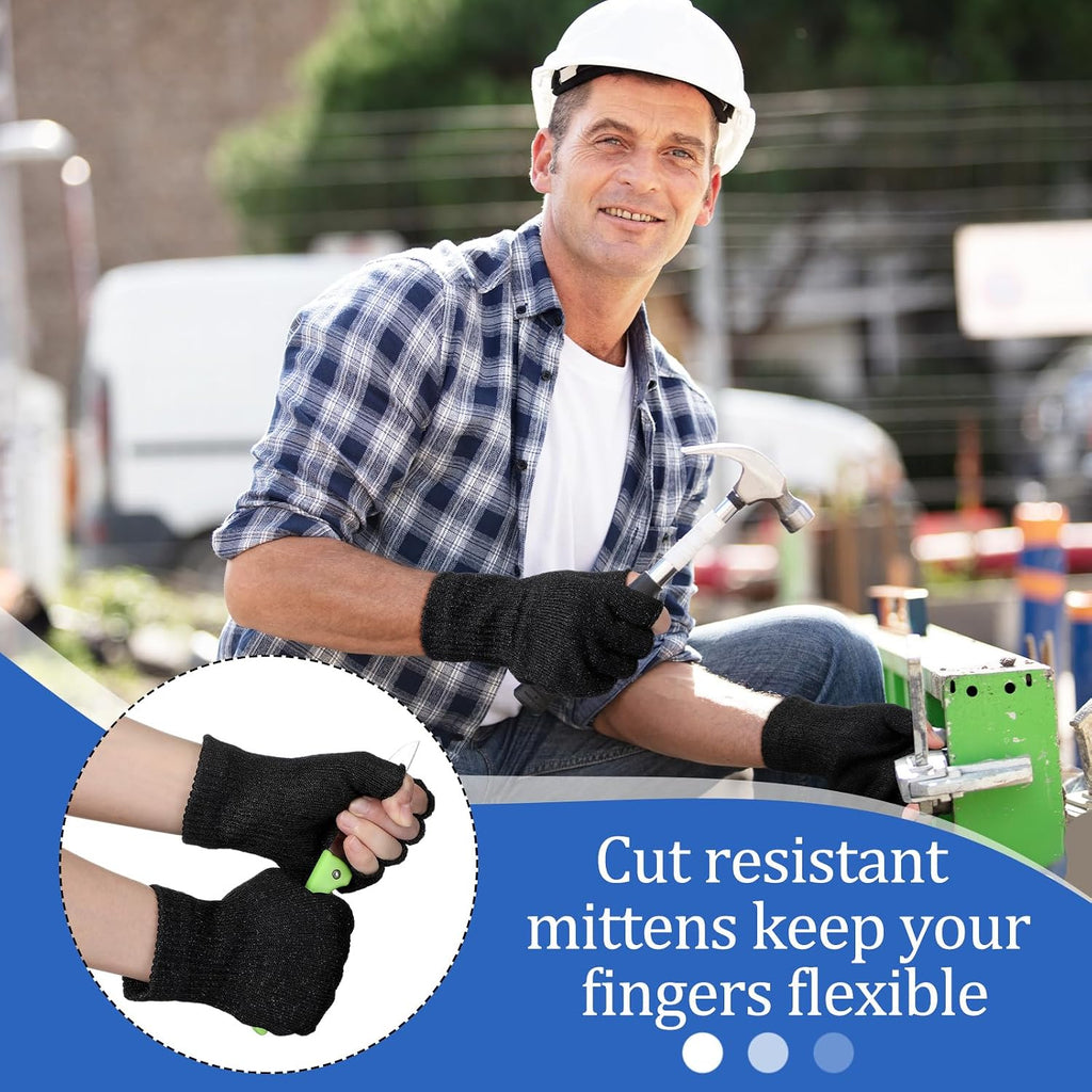 2 Pair Cut Resistant Fingerless Work Gloves, Black