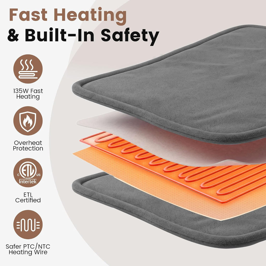Electric Heating Pad for Back, Neck & Shoulders, 24"×33", Ultra Soft