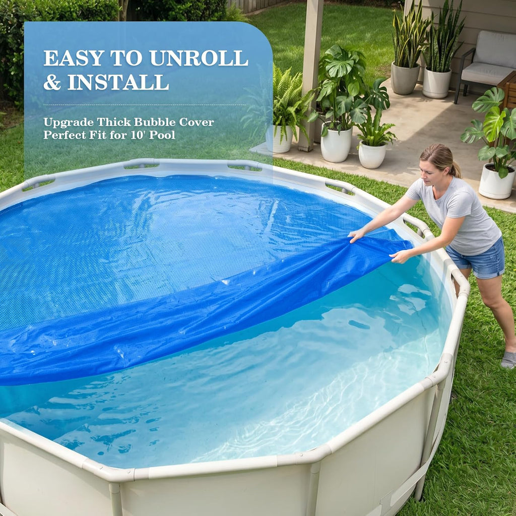 12 x 24 ft Rectangular Solar Pool Cover - Blue Micro Bubble Thermal Blanket for Above Ground & Inground Pools, Thick