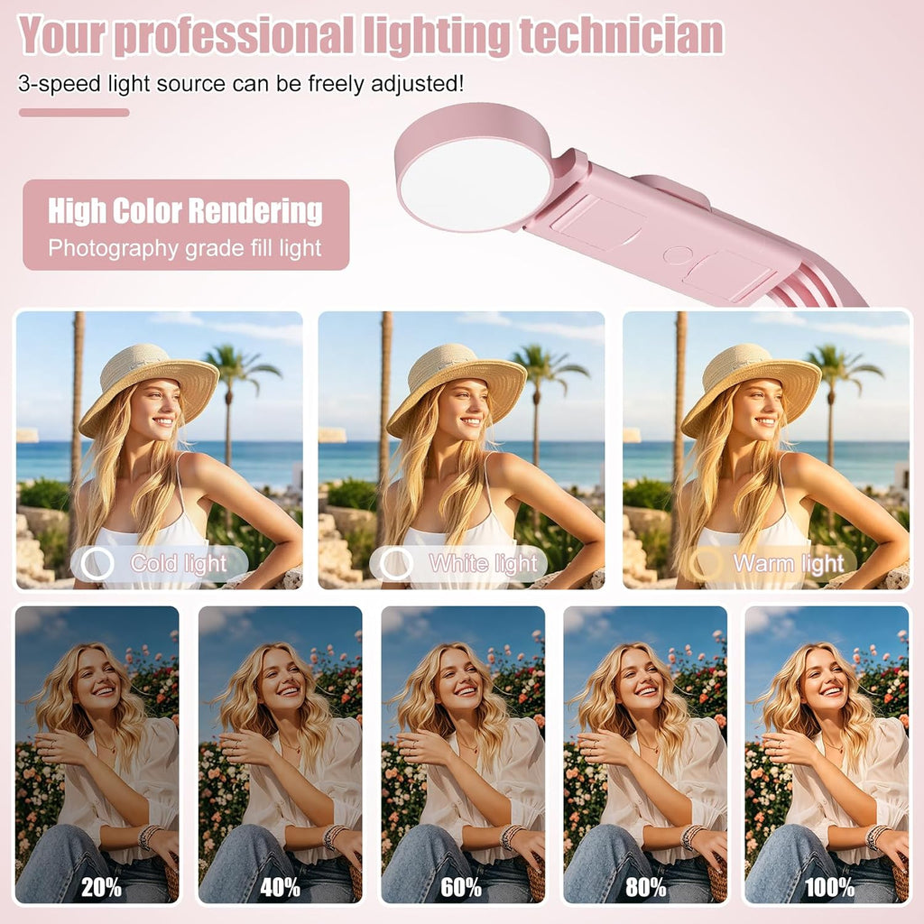 Selfie Stick with Rechargable Remote & Light (1PC), Tripod for iPhone, Cell Phone Stand for Video Recording, Portable