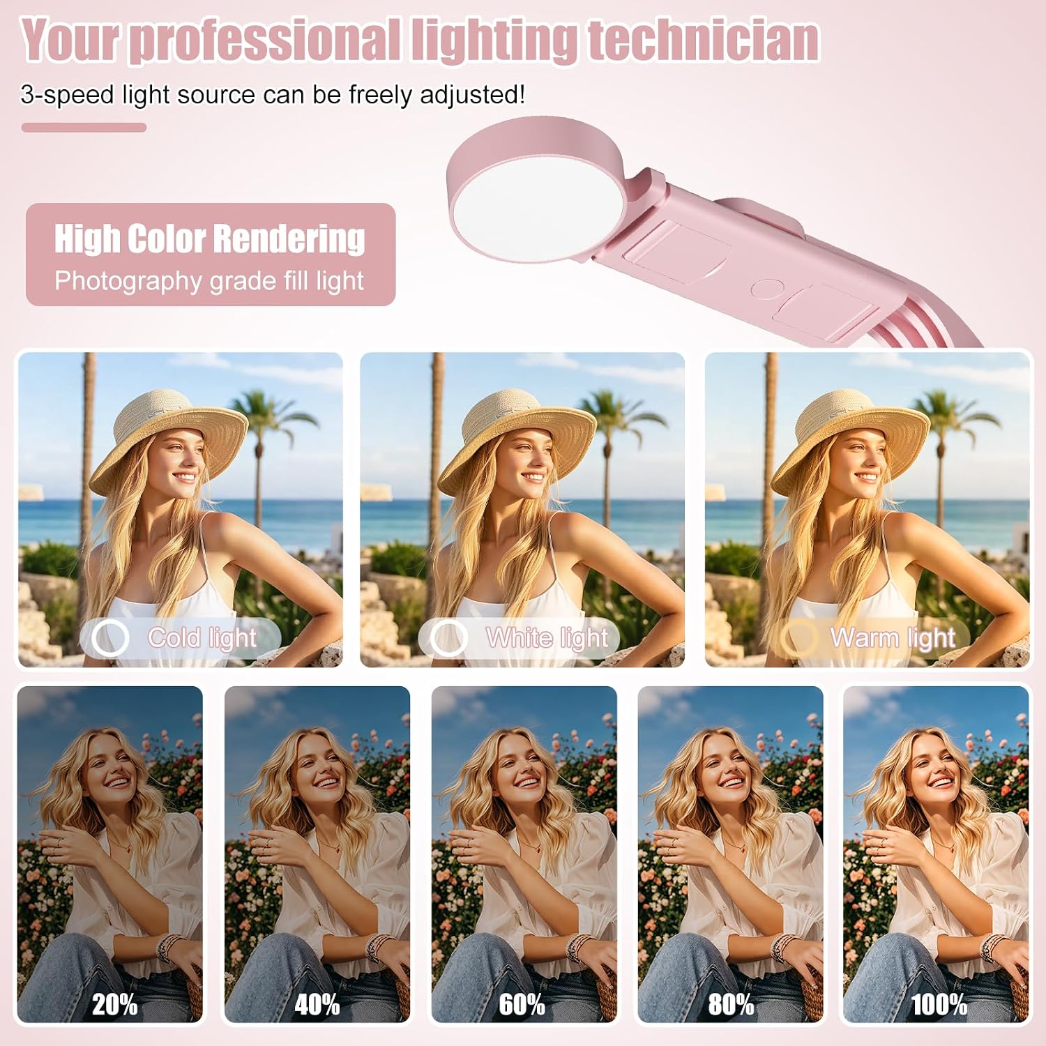 Selfie Stick with Rechargable Remote & Light (1PC), Tripod for iPhone, Cell Phone Stand for Video Recording, Portable