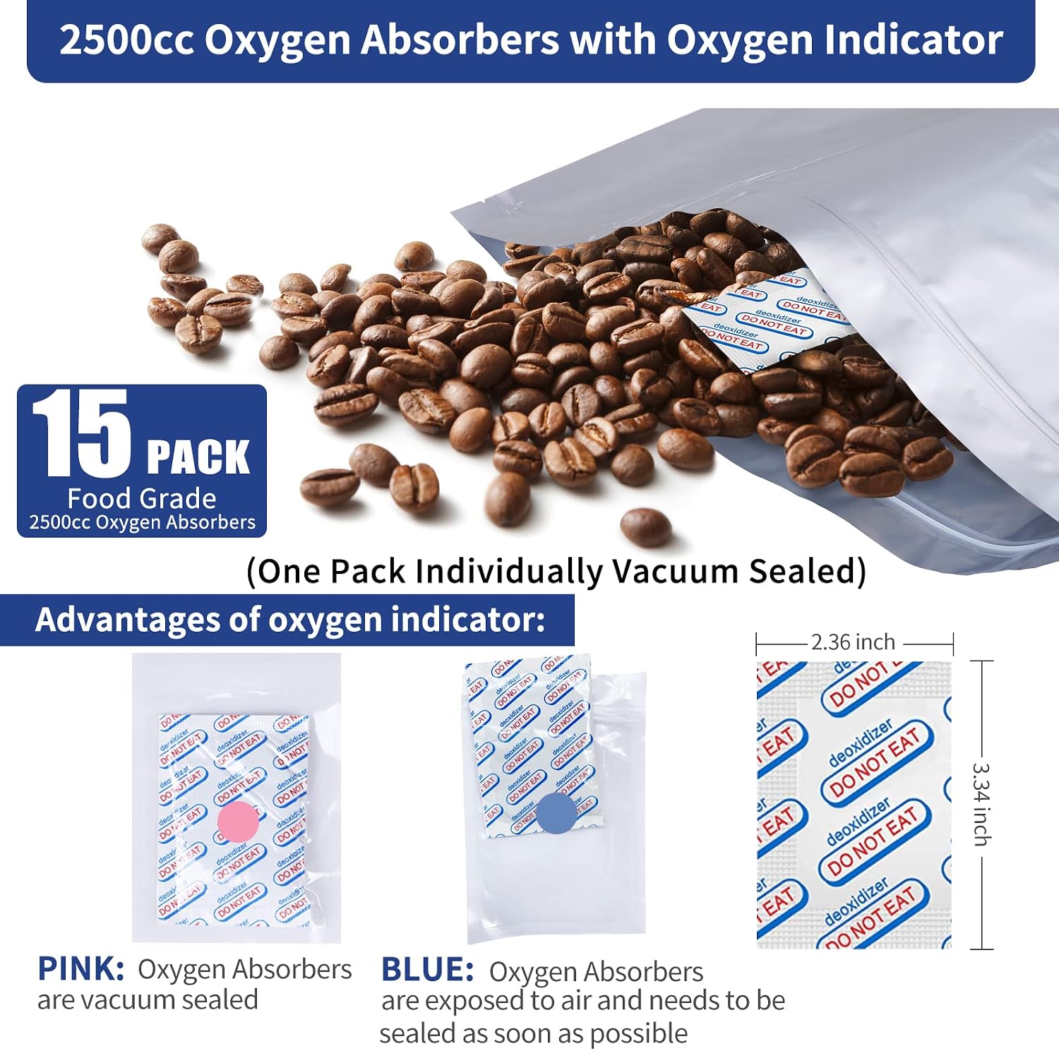 5 Gallon Mylar Bags with Oxygen Absorbers for Food Storage | 15x 5-Gal + 20x 1/2Pt Mylar bags, 15x 2500cc absorbers