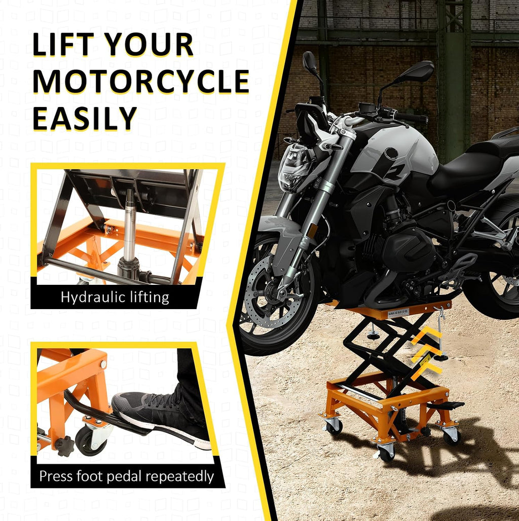 Hydraulic Motorcycle Lift Table, 350 LBS Heavy Duty Ultra-Stable Motorcycle Scissor Jack Stand Fit for Motorcycle