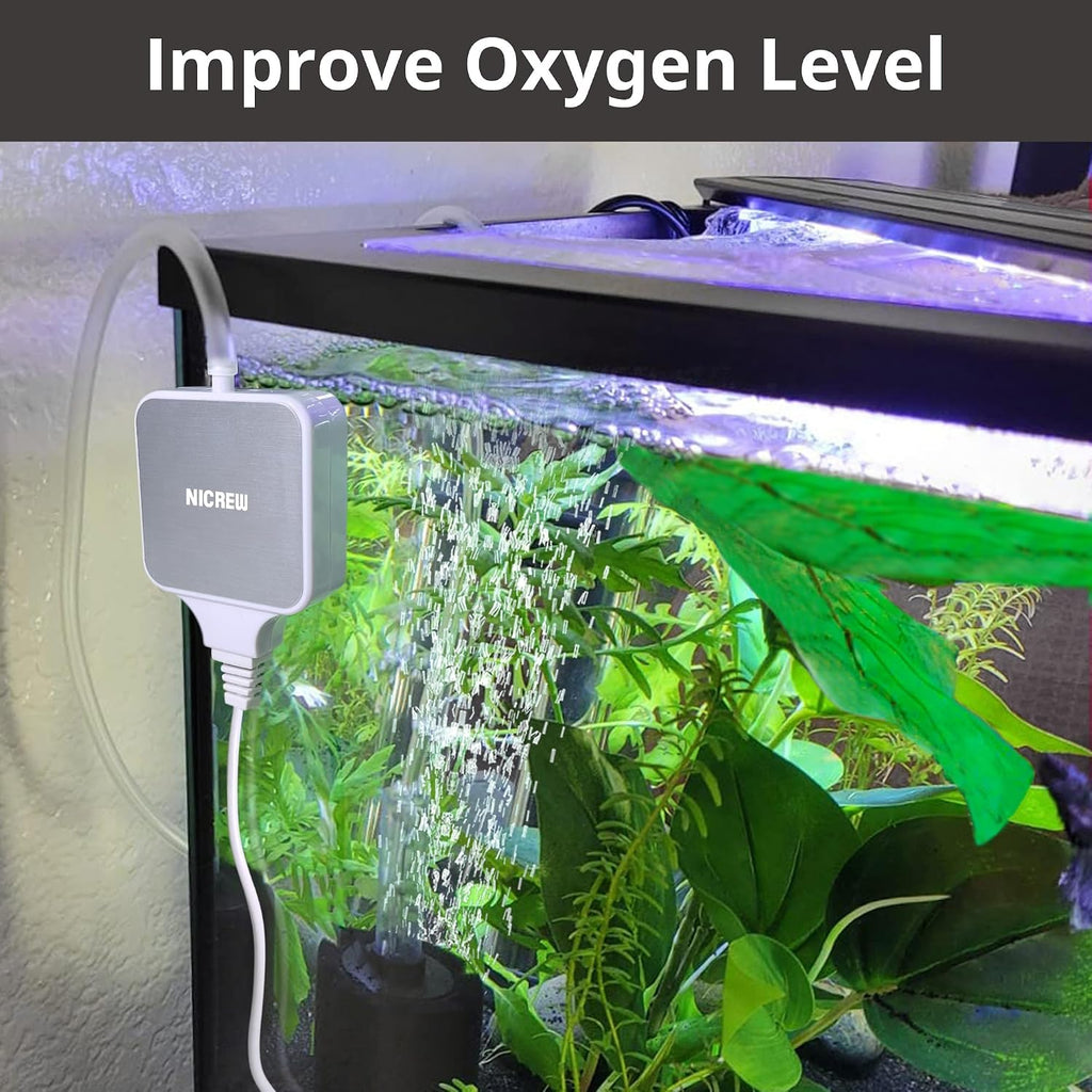 Nano Silent Aquarium Air Pump, White, for up to 10 Gallon Fish Tank