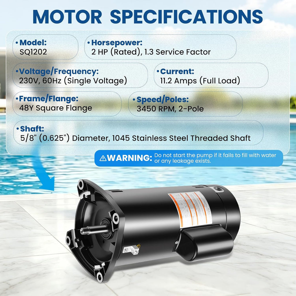 SQ1202 2HP Pool Pump Motor Replacement for Century A.O.Smith Single Speed