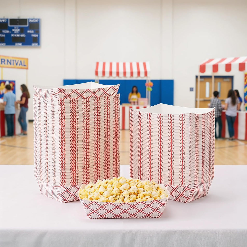200 Pack 2 lb Capacity Disposable Paper Food Tray, Grease Resistant, Coated Paperboard Basket for Fries, Hot Corn