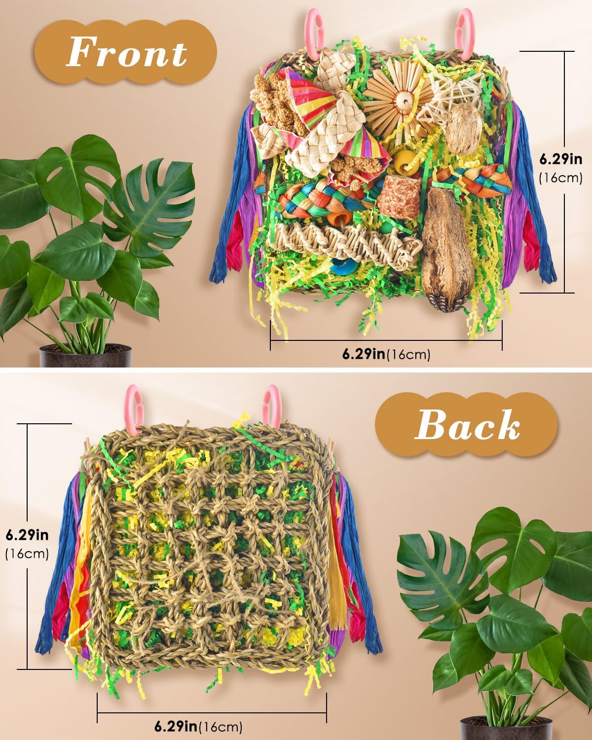 Bird Toys, Parrot Toys Foraging Swing Mat Parrot Cage Hanging Toys Birds Grass Mat Climbing Wall with Seagrass, Birds