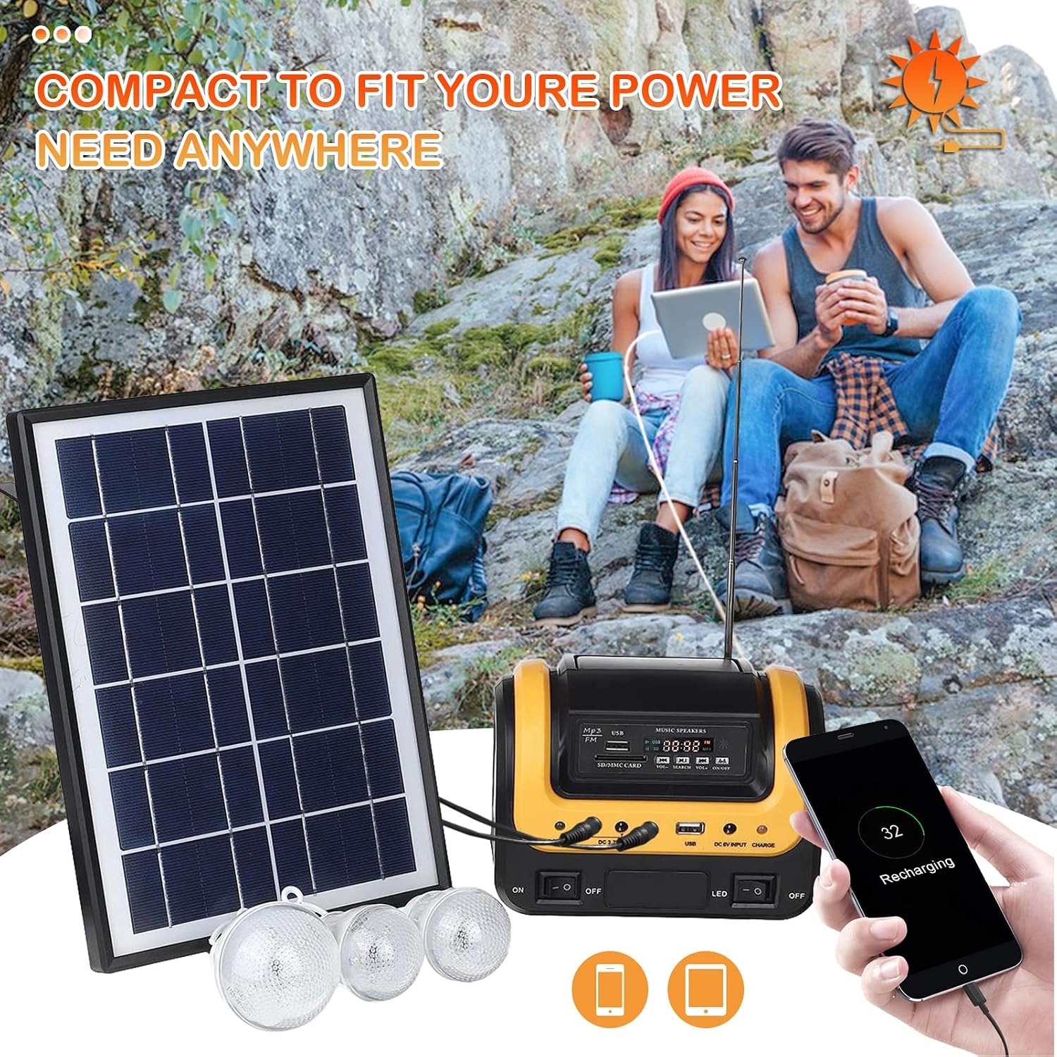 Portable Solar Generator with Panel,Small Power Station for Camping | Compact solar power station with LED lights and
