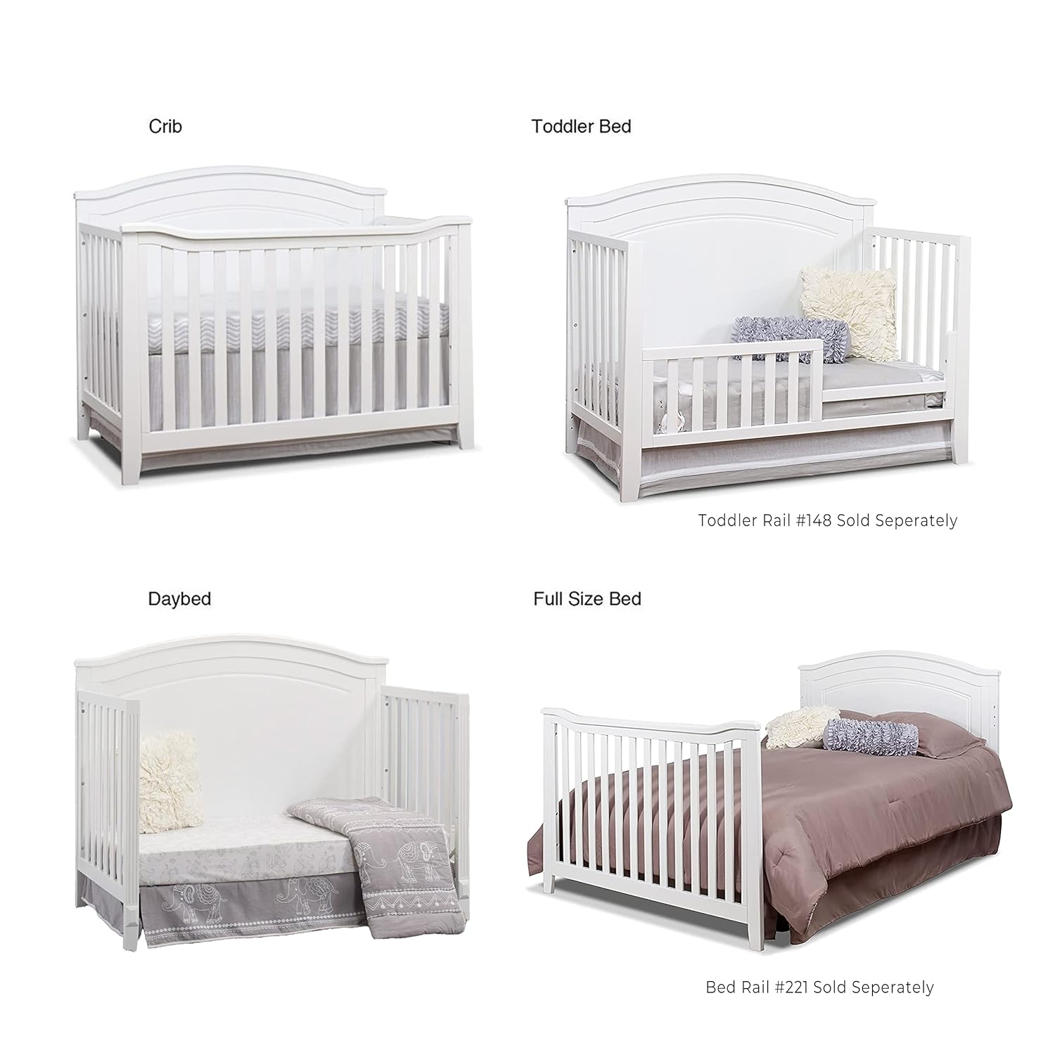 Furniture Berkley Round Top Crib, Classic 4-in-1 Convertible Crib, Made of Wood, Non-Toxic Finish, Wooden Baby Bed
