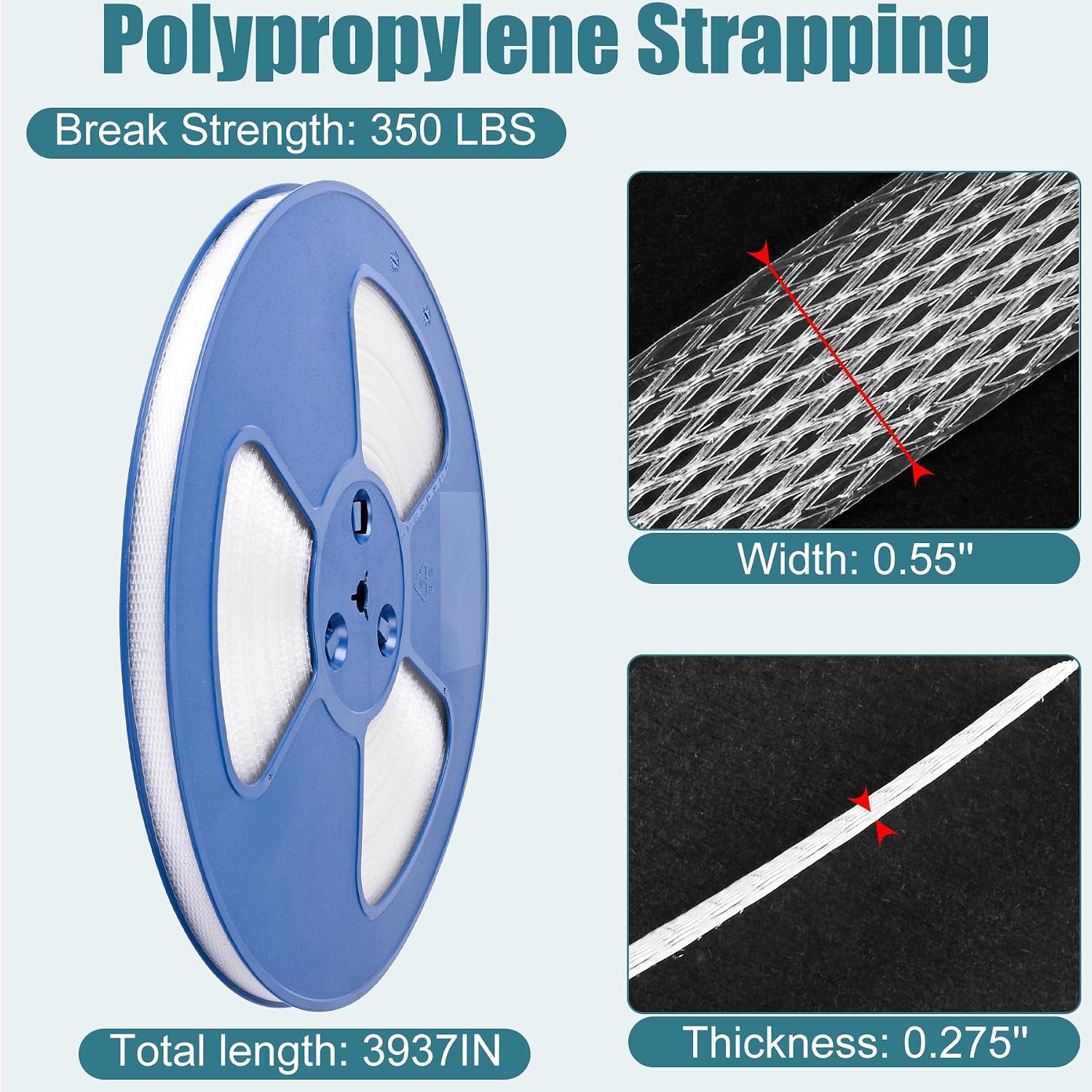 Packaging Strapping Banding Roll with Pallet, 0.55'' x 3937'' Heavy Duty Pallet Strap 350 LBS Break Strength