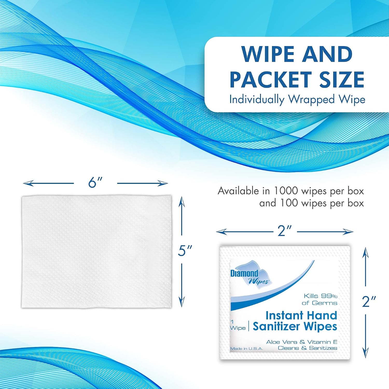 Instant Hand Sanitizer Wipes With Vitamin E, 100 Count | 65% Alcohol Wipes With Vitamin E & Aloe Vera - 6x5 In