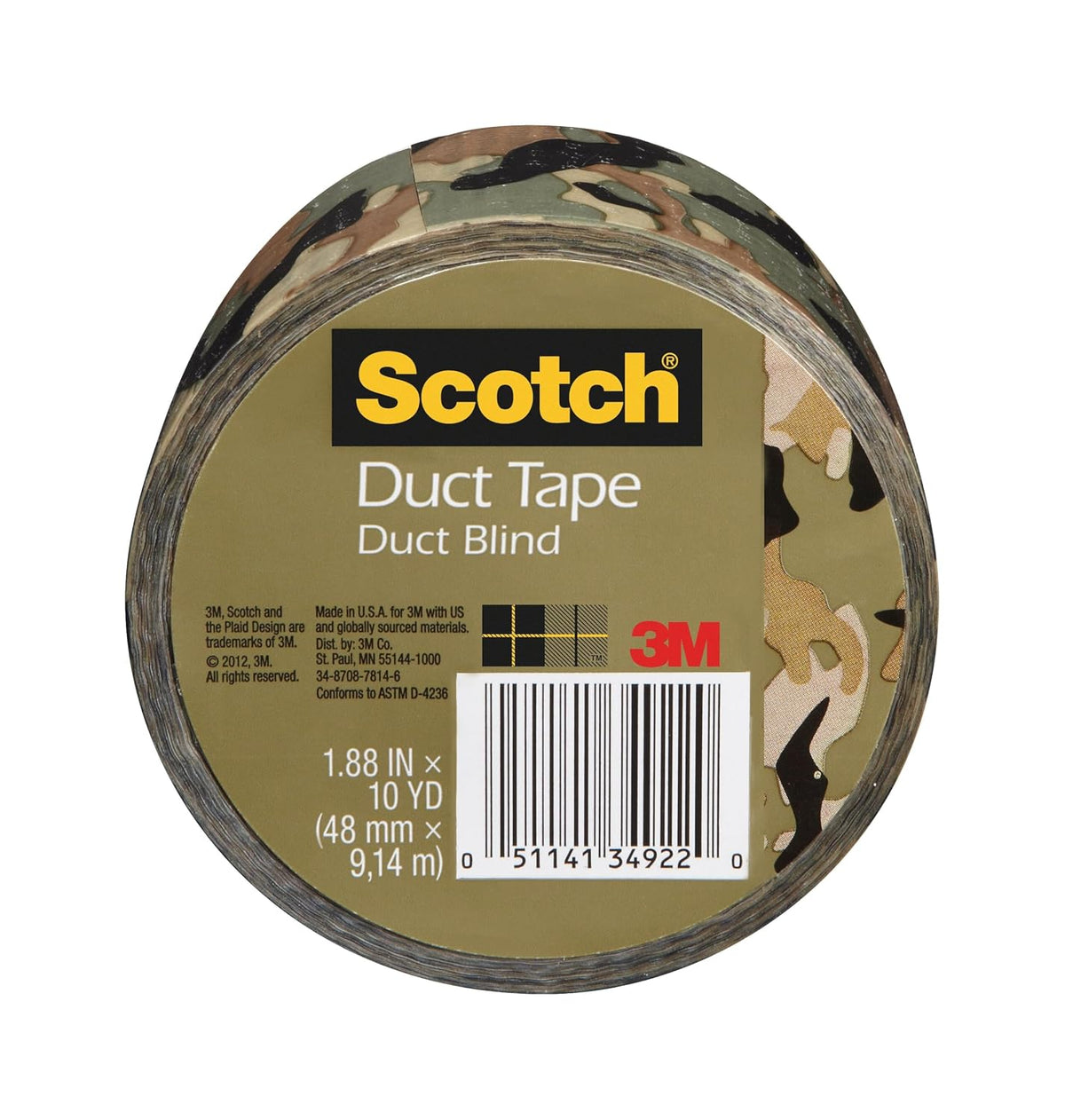 Duct Tape, Camo, 1.88 in x 10 yd, 1 Roll (910-CMO-C)
